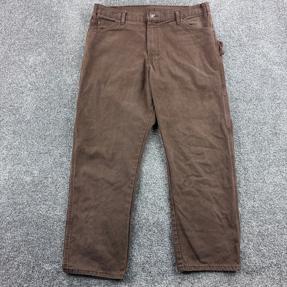 Y2K Dickies Carpenter Pants Mens 38x30 Brown Cotton Duck Canvas Workwear Utility